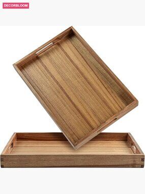 Serving Trays with Handles, Set of 2 – Acacia Wood, Sturdy & Elegant